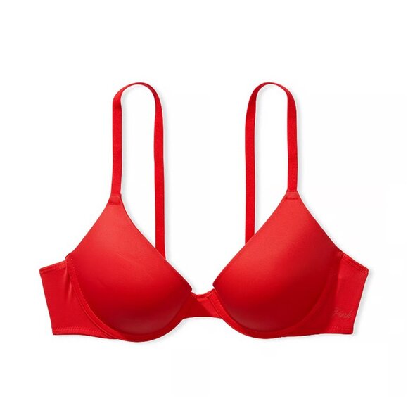 NWT Victoria’s Secret PINK Wear Everywhere Push-Up Bra 32C Red Sexy Underwire Ad - Picture 2 of 12